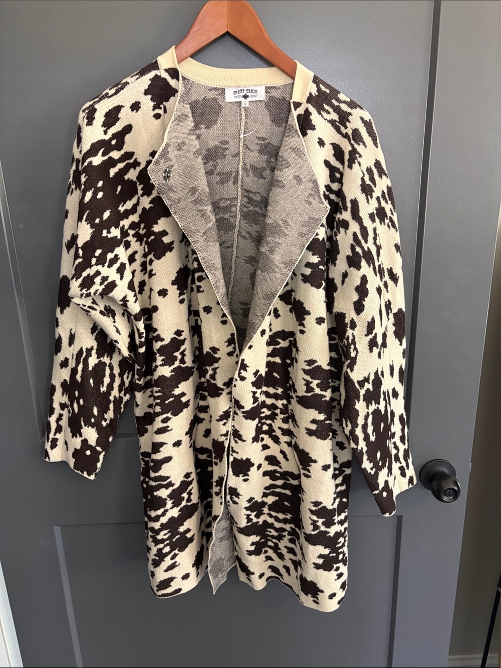 Crazy Train Cream and Brown Animal-Print Open Cardigan - Picture 3 of 5